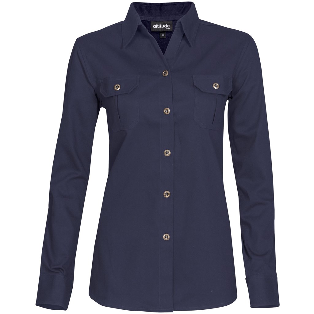Ladies Long Sleeve Oryx Bush Shirt - Navy Ladies Long Sleeve Oryx Bush Shirt - Navy - Image 1
