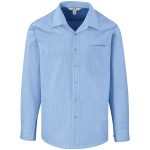Mens Long Sleeve Micro Check Shirt - Light Blue