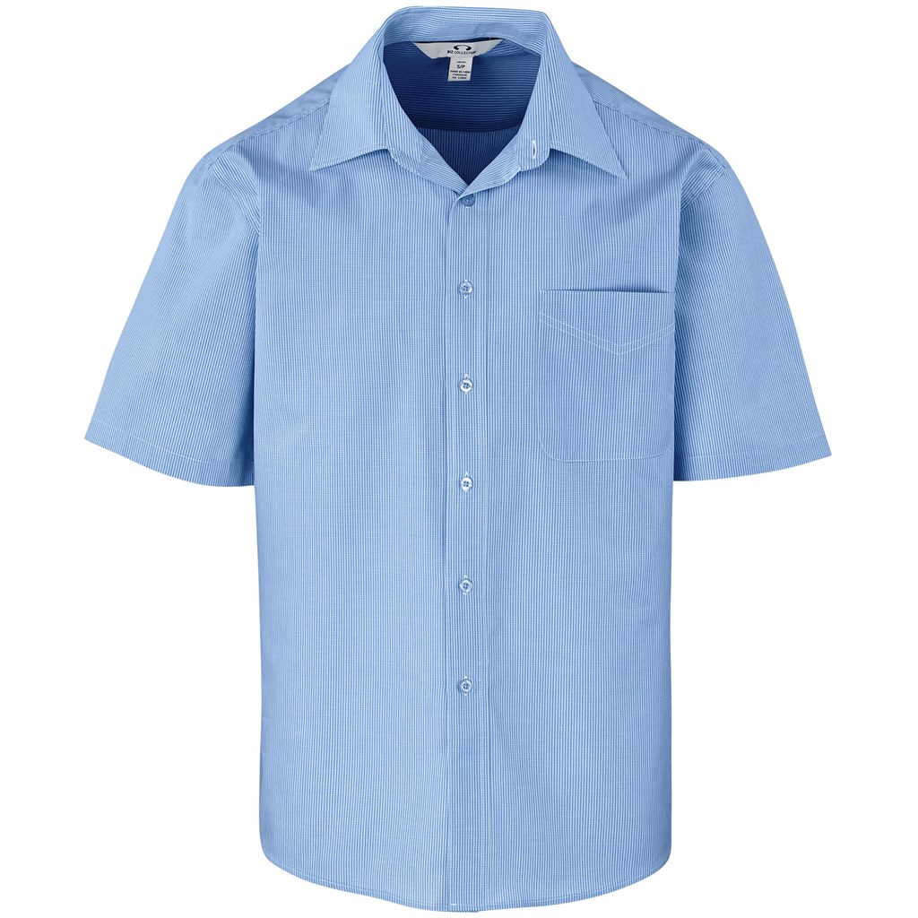Mens Short Sleeve Micro Check Shirt - Light Blue Mens Short Sleeve Micro Check Shirt - Light Blue - Image 1