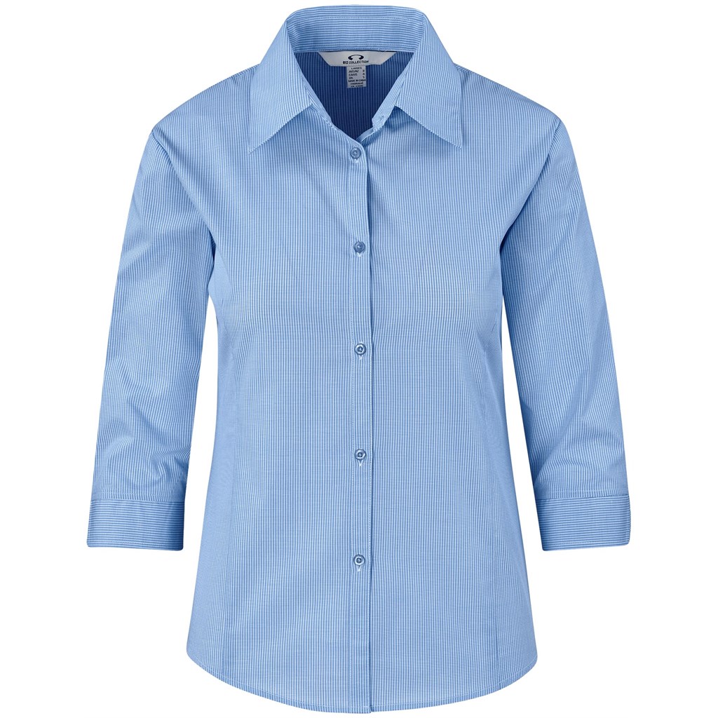 Ladies 3/4 Sleeve Micro Check Shirt - Light Blue Ladies 3/4 Sleeve Micro Check Shirt - Light Blue - Image 1