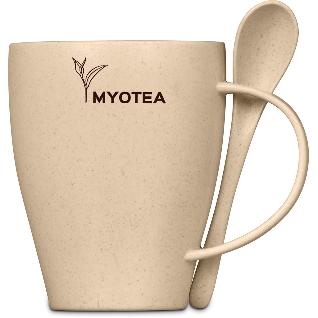 Okiyo Kawai Wheat Straw Mug & Spoon - 350ml Okiyo Kawai Wheat Straw Mug & Spoon - 350ml - Image 1