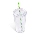 Malibu Double-Wall Plastic Tumbler & Straw - 470ml - Lime - Image 2