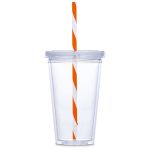Malibu Double-Wall Plastic Tumbler & Straw - 470ml - Orange - Image 2