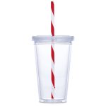 Malibu Double-Wall Plastic Tumbler & Straw - 470ml - Red - Image 2