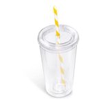 Malibu Double-Wall Plastic Tumbler & Straw - 470ml - Yellow - Image 2