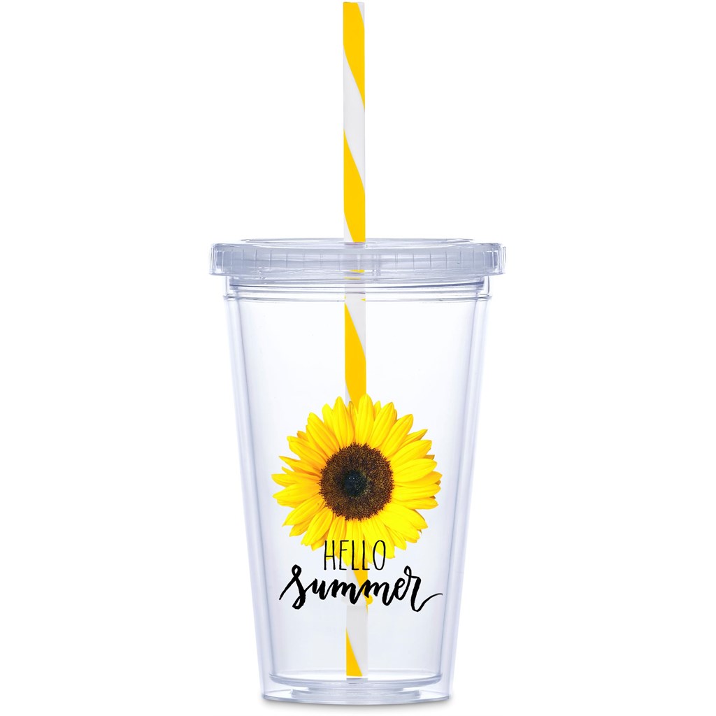 Malibu Double-Wall Plastic Tumbler & Straw - 470ml - Yellow Malibu Double-Wall Plastic Tumbler & Straw - 470ml - Yellow - Image 1